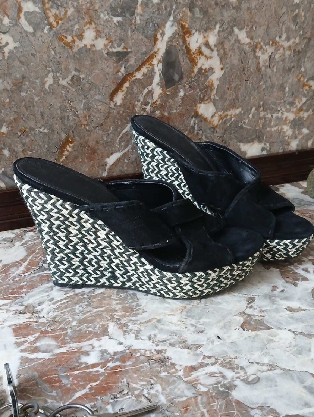 Guess by Marciano Black Braided Wedge Sandals